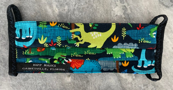 Florida Museum of Natural History:  Children's or Adult Sized Navy Dinosaur Print with Navy Foldover Elastic for Ears
