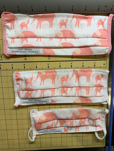 Cofrin Park:  All Organic Pink Elephants (Cotton Ties or White or Pink Foldover Elastic Ear Loops)
