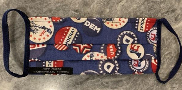DEC Headquarters: Navy with Democratic Party Patriotic Print, Navy Foldover Elastic for Ears