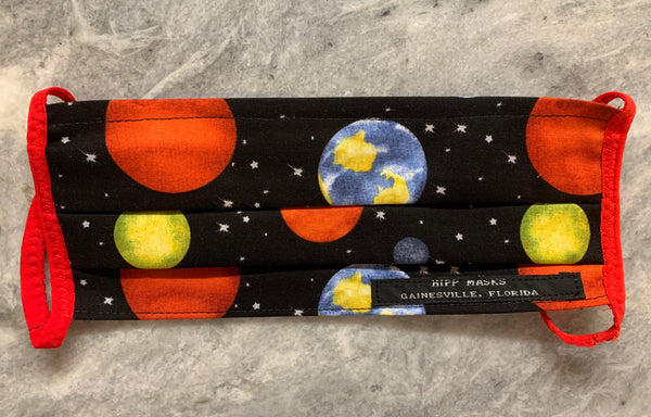 8th Avenue Solar Walk - Black Planetary 100% Cotton Fabric with Various Ear Loop Colors
