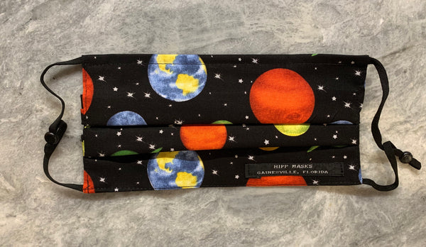 8th Avenue Solar Walk - Black Planetary 100% Cotton Fabric with Various Ear Loop Colors