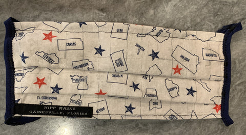 Josiah T. Walls Elections Office: White with Red and Blue States and Stars with Navy Foldover Elastic for Ears