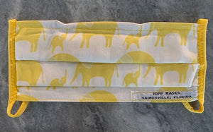 Conservation Iniatiative for the Asian Elephant: Child Sized Yellow Organic Cotton Elephants on White with Yellow Foldover Elastic for Ears