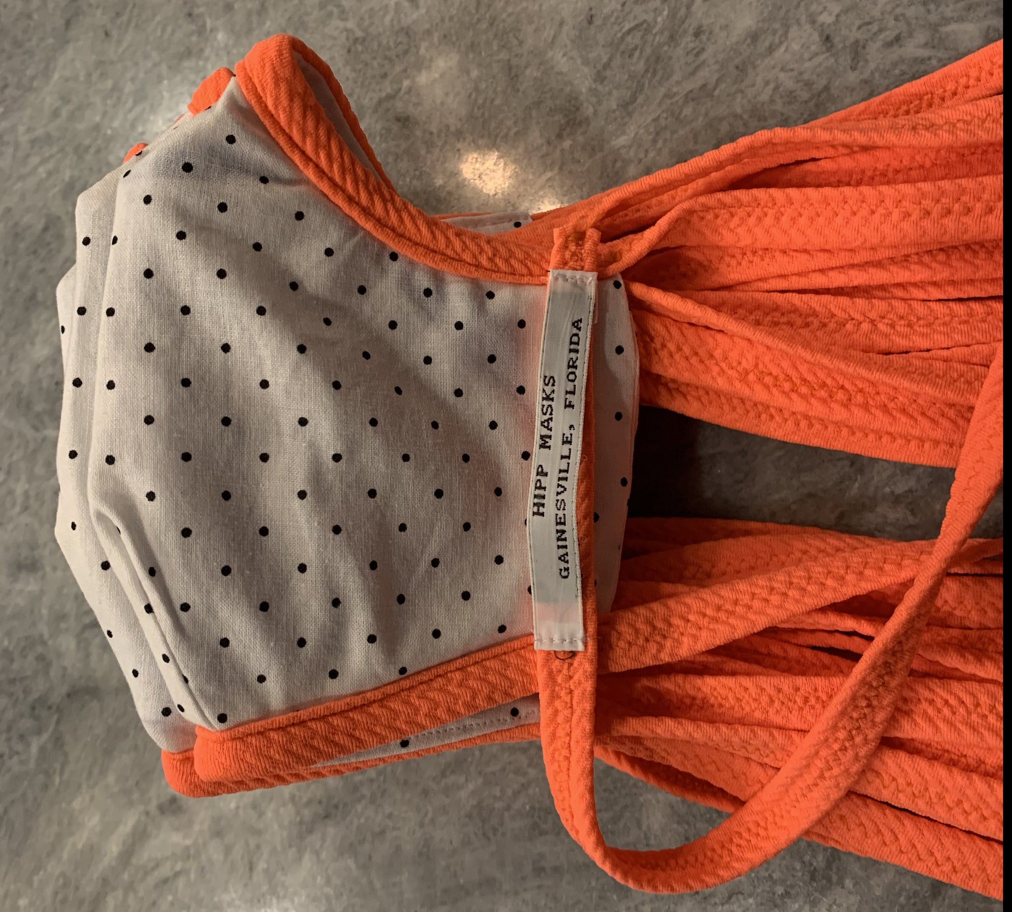 Depot Park: White with Black Polka Dots and Bright Orange Stretch Ties