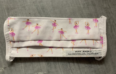 Pofahl’s and Joni Messler’s Dance Studios:  Child Sized White with Pink Ballerinas with White Foldover Elastic for Ears