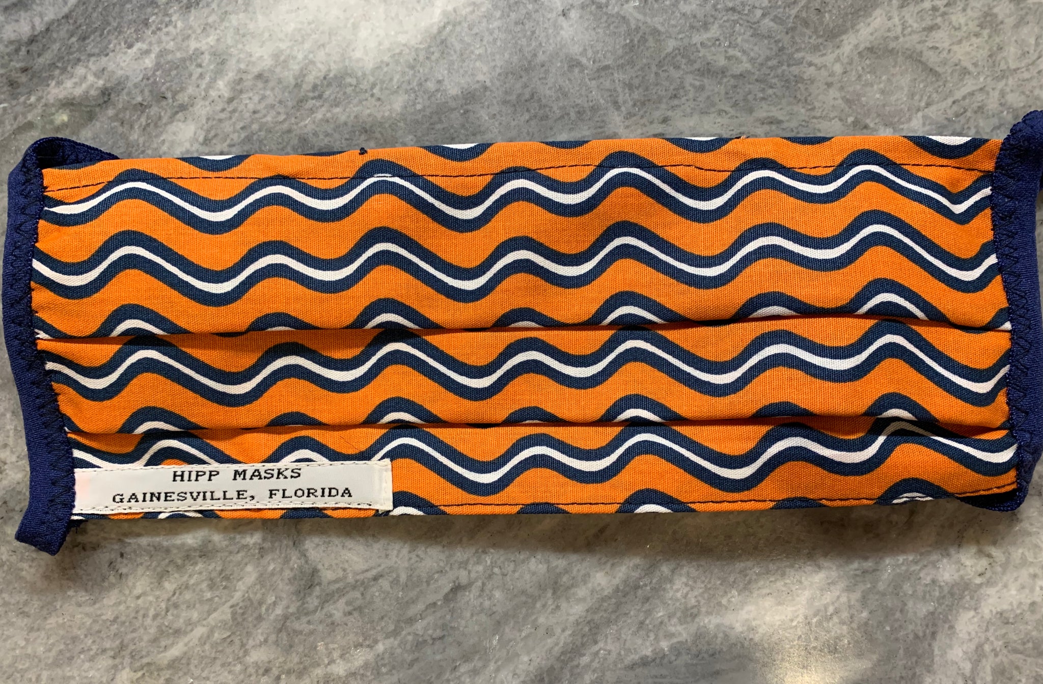 Who's in the President' Box?   Fancy Wavy Orange and Blue Print with Blue Foldover Elastic for Ears