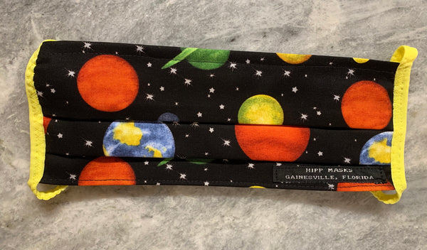 8th Avenue Solar Walk - Black Planetary 100% Cotton Fabric with Various Ear Loop Colors
